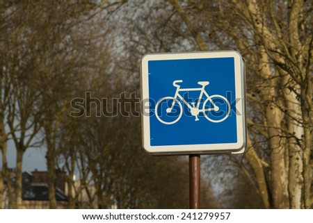 Square bicycle path sign in Versailles in France