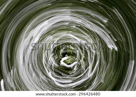 Abstract long exposure photo of forest with rotational camera  movement