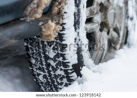 wheel of a car stuck in the snow