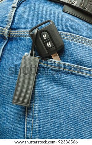 key for the car in his pocket jeans