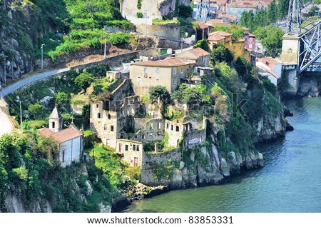 Ruined houses near the river