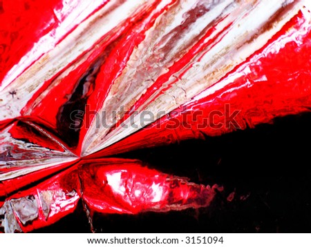 Red butterfly on  black abstract background.  Fantasy.