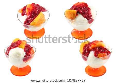 Peach Melba and raspberry, Dessert with ice cream