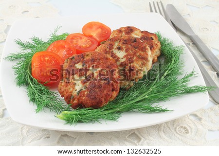 Turkey cutlets with herbs, tomatoes, dill