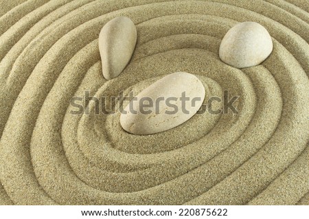 Sand and stones. Japanese zen garden meditation stones.
