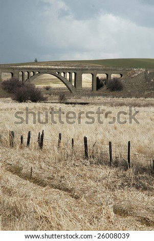 An old bridge and winter fields, in the Palouse region of southeastern Washington State