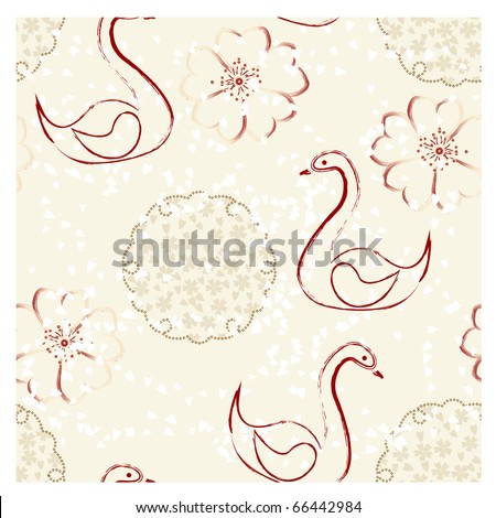 vector japan background with swans and flowers. clipping mask