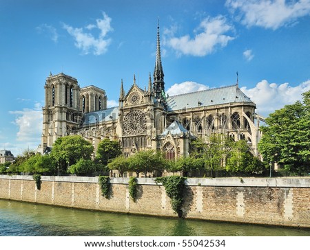 Notre Dame Paris along the Seine river Notre Dame Paris along the Seine river