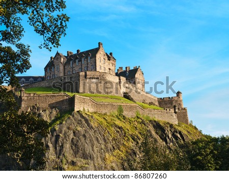 Edinburgh castle over clear blue sky, Scotland, UK