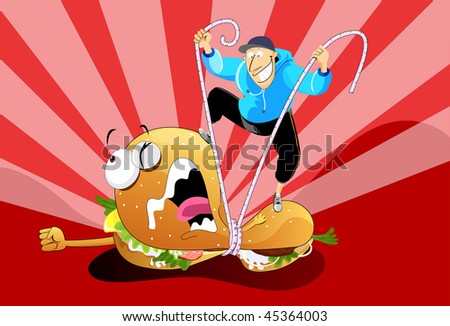 Man fighting against the Burger Monster