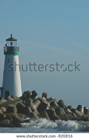 The beach in Santa Cruz, California, with the lighthouse