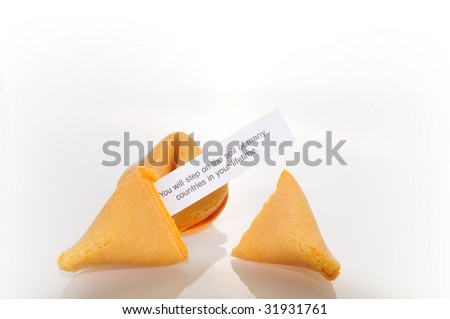 fortune cookie shot in a studio with white background