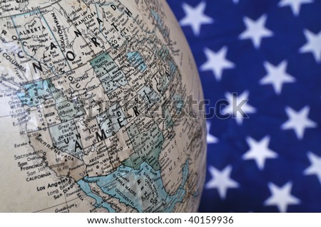 Globe with the USA and US flag background