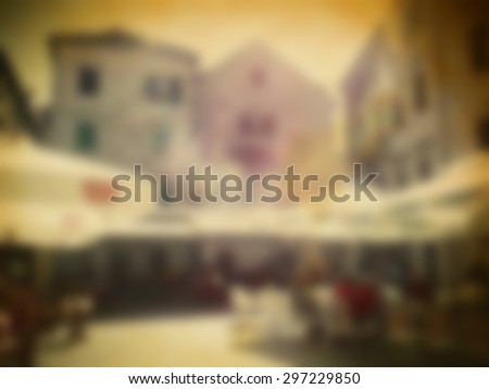 Blurred image of old european city. European street cafe background. Kotor, Montenegro