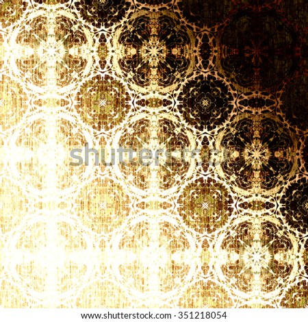 Golden morocco openwork pattern with traditional elements. Festive Christmas background, metallic foil. Royal damask texture for textile, wallpapers, advertisement, page fill, book covers etc.
