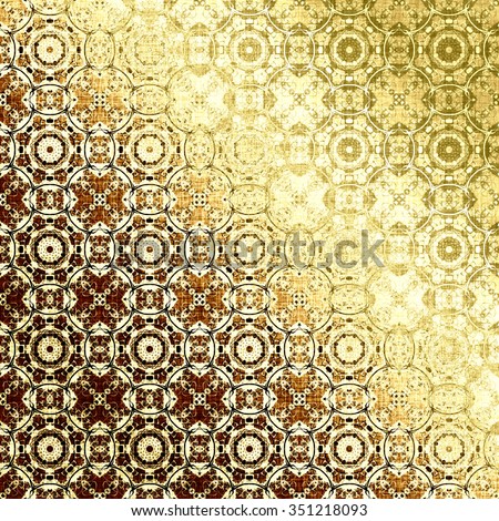 Golden morocco openwork pattern with traditional elements. Festive Christmas background, metallic foil. Royal damask texture for textile, wallpapers, advertisement, page fill, book covers etc.