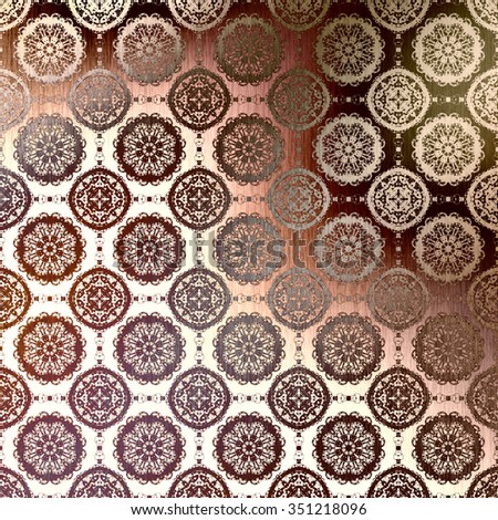 Copper oriental openwork pattern with traditional elements. Festive Christmas background, metallic foil. Royal damask texture for textile, wallpapers, advertisement, page fill, book covers etc.