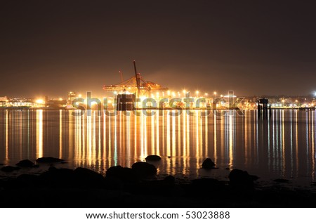 Shipping yards at night in Coal Harbor, Vancouver