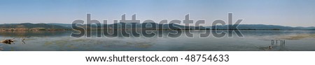 XXXXL wide panoramic image of River danube, border between Serbia and Romania just before entrance into IRON GATE gorge.