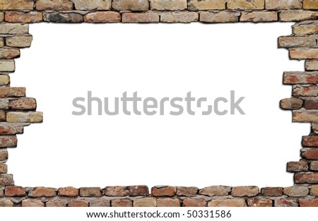 old brick wall frame isolated on white background