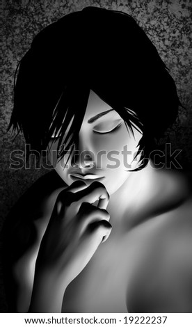 Short Hair Black And White. stock photo : a lack and