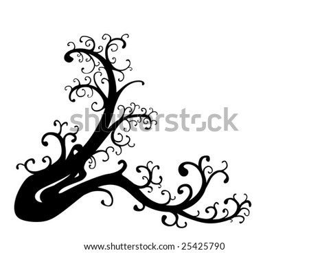 tree drawing with roots. a tree motif with swirling