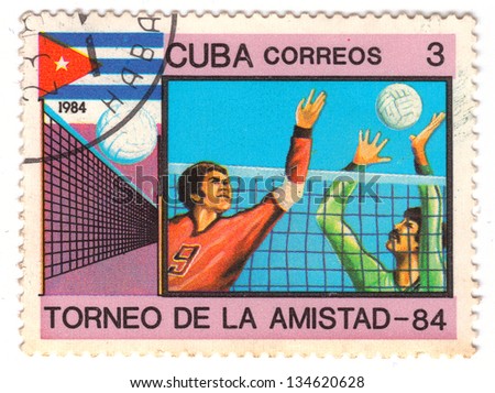 CUBA - CIRCA 1984: stamp printed by Cuba shows volleyball on The Friendship Games (Friendship-84), circa 1984