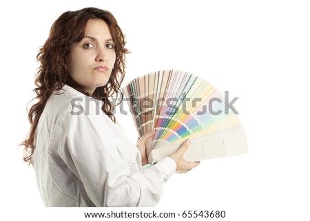 Woman in Doubt with Color Swatch