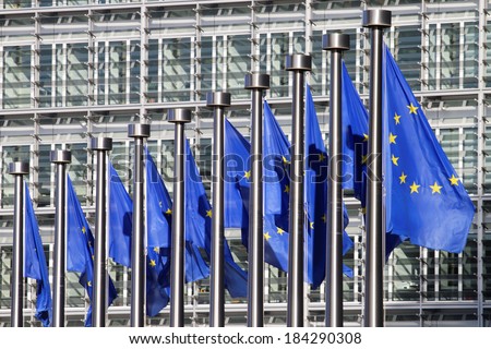 European flags in Brussels on European commission site