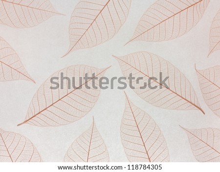 Retro nature texture consisting of transparent leaves with red tint.