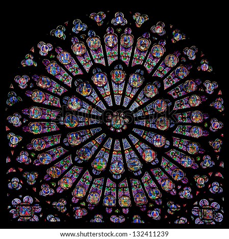 PARIS - JUNE 08: Rose window of Notre Dame Cathedral on June 08, 2010 in Paris, France. Notre Dame cathedral dates back to 1250 and is a famous landmark of Paris.
