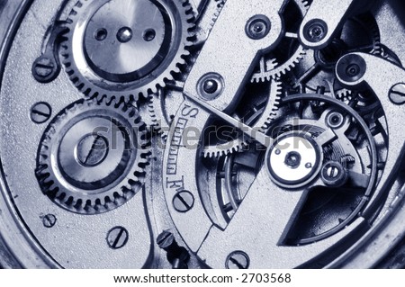 mechanism of old watch. close-up. two gears