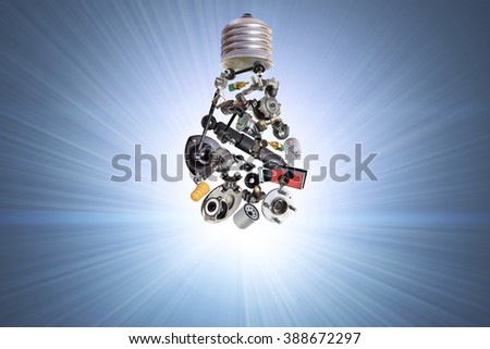 Electric bulb with spare parts for car. Car parts, auto parts, auto repair, auto service, car parts, auto parts, auto repair, auto service, car parts, auto parts, auto repair, auto service, car parts