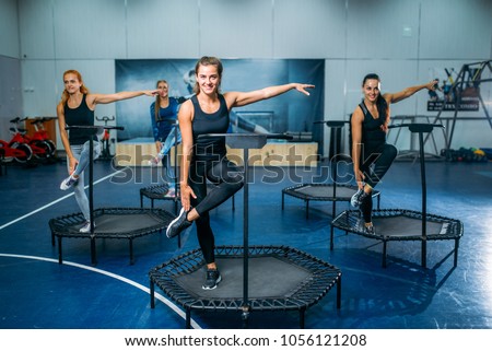 Women group doing fit exercise on sport trampoline