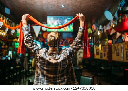 Football fan watching the match in sports bar