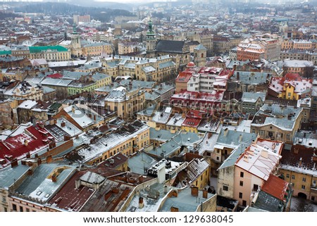 Panoramic view of winter European city