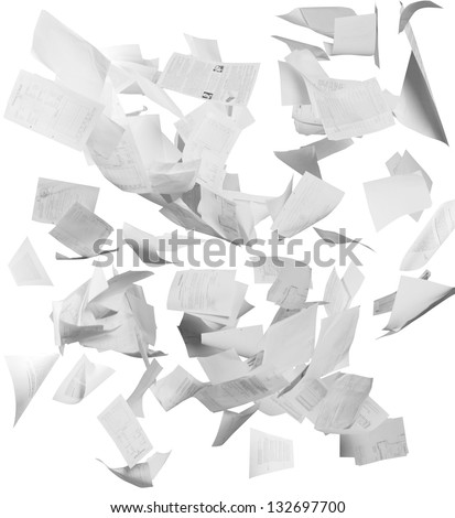 Many Flying Business Documents Isolated On White