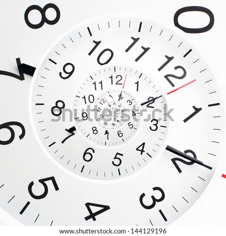 Concept of infinity time spiral. Twisted clock face