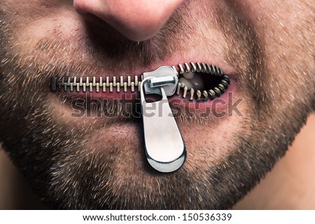 Insubordinate Man With Zipped Mouth