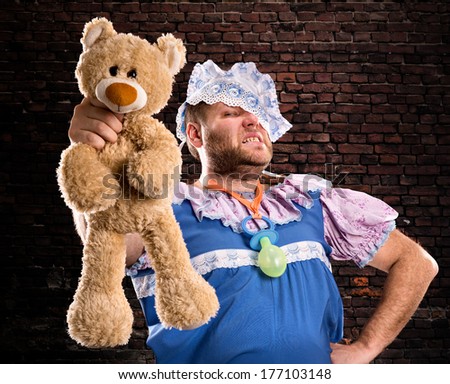 Evil man with teddy bear