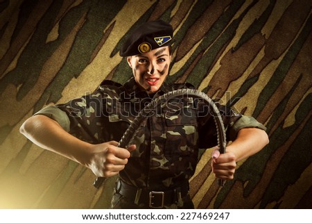 Strong army soldier woman