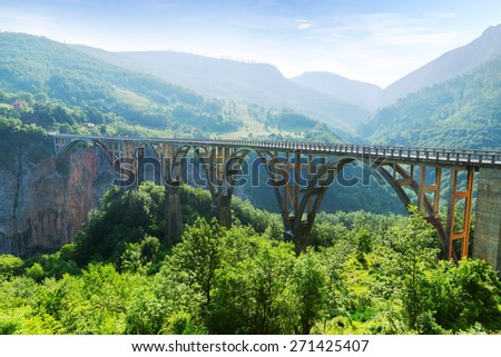 Old big bridge and view of river