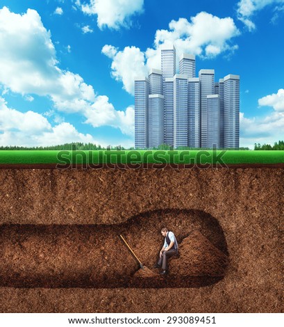 Businessman has a rest while digging tunnel