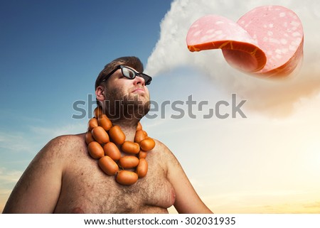 Man dreaming about sausages