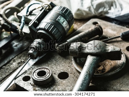 Drill machine, hammer and some mechanic tools
