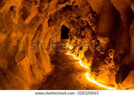 Underground cave with artificial lights down