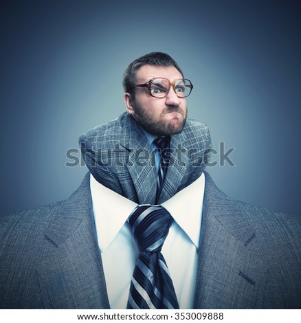 Businessman headshot with little angry businessman instead of head