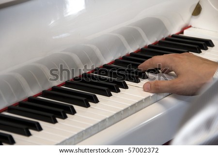Playing the piano. Fingers at keypad