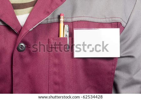 Close-up of blank name tag on service man uniform