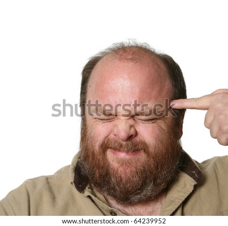 stock photo Close up of fat man pointing